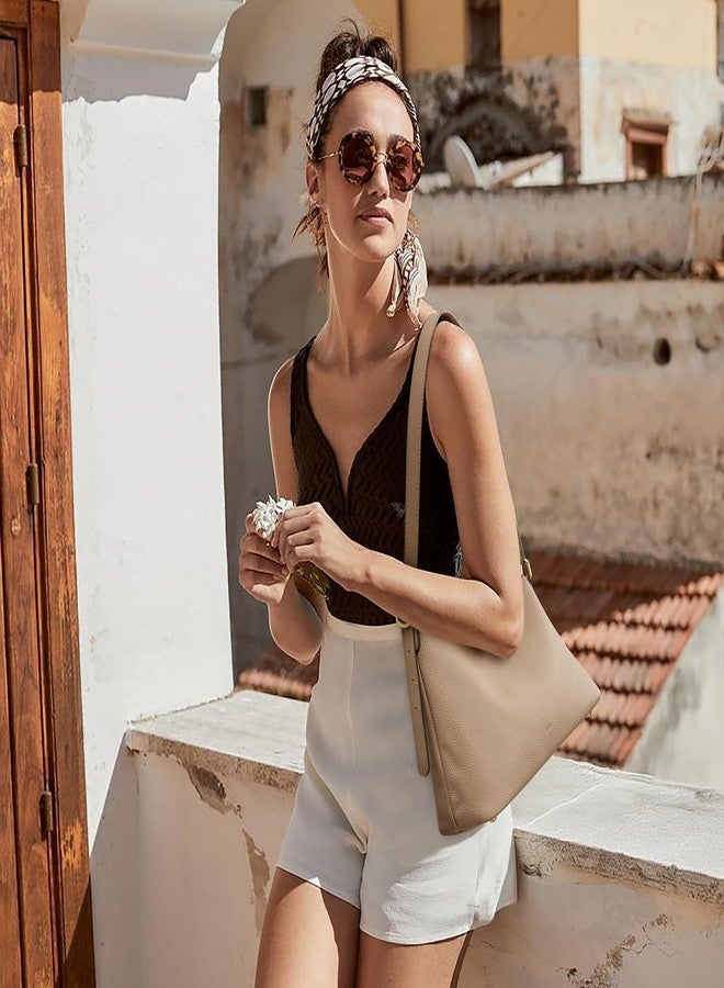 Kattee Shoulder Bag for Women Trendy, Leather Hobo Handbags and Purses, Work Tote Curved Designer Bag with Card Pockets & Adjustable Strap, Apricot - Image 2