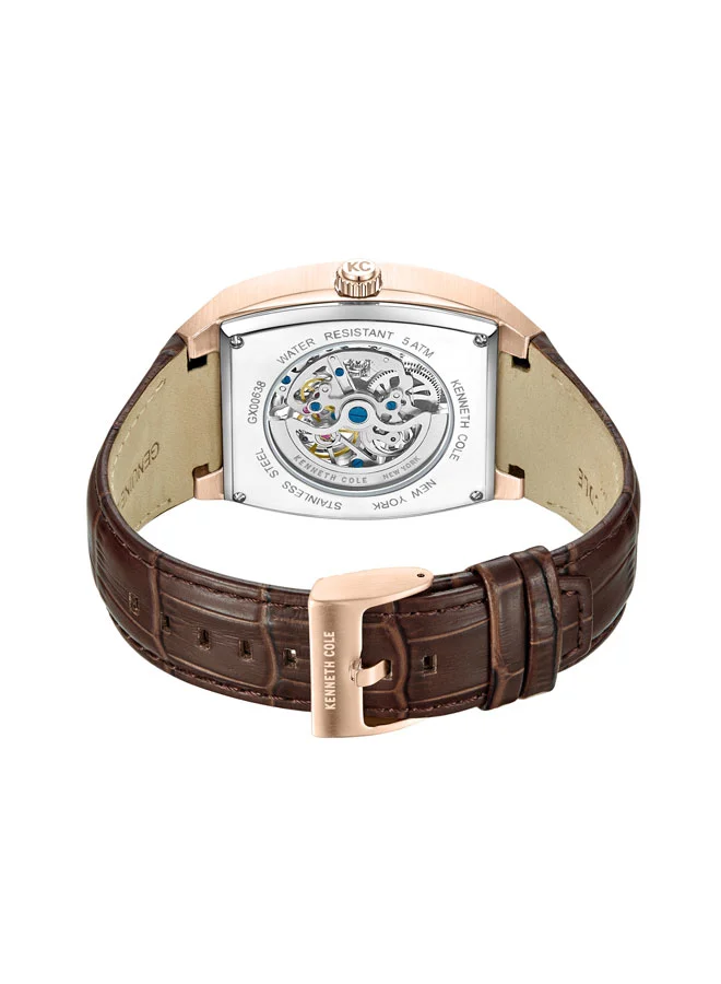 Kenneth Cole New York Kenneth Cole New York 40X52.5mm Automatic Men's Watch with White Dial & Brown Genuine Leather Strap