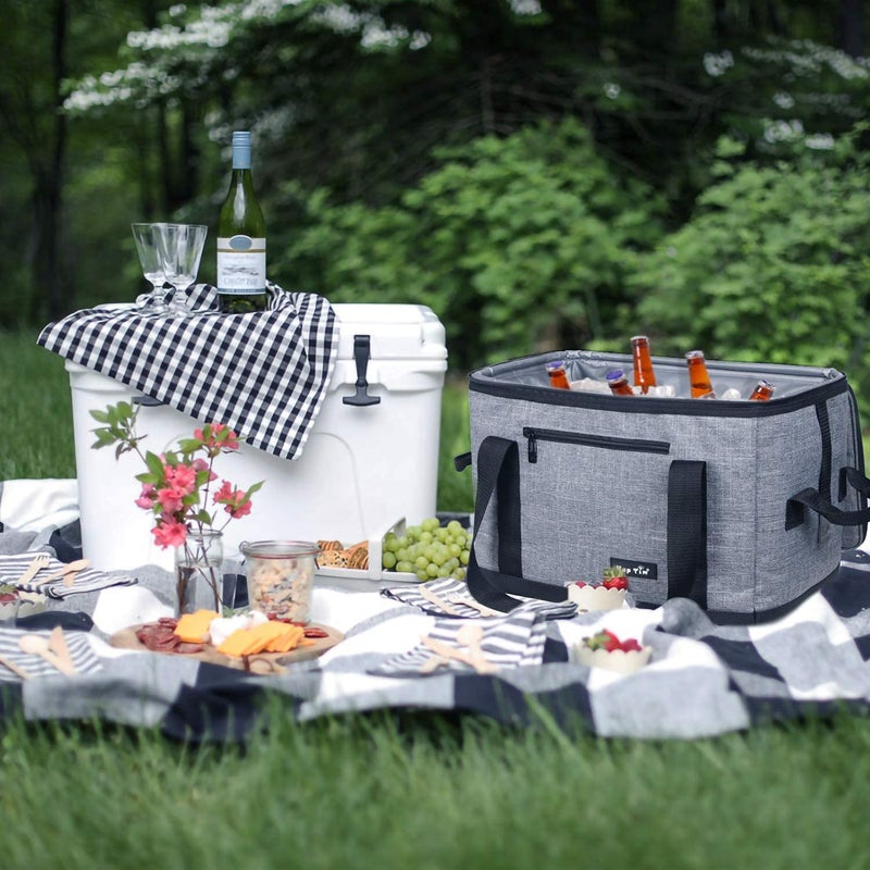 Hap Tim Soft Cooler Bag 40Can Large Reusable Grocery Bags Soft Sided Collapsible Travel Cooler for Outdoor Travel Hiking Beach Picnic BBQ PartyUS13634Grey - Image 2