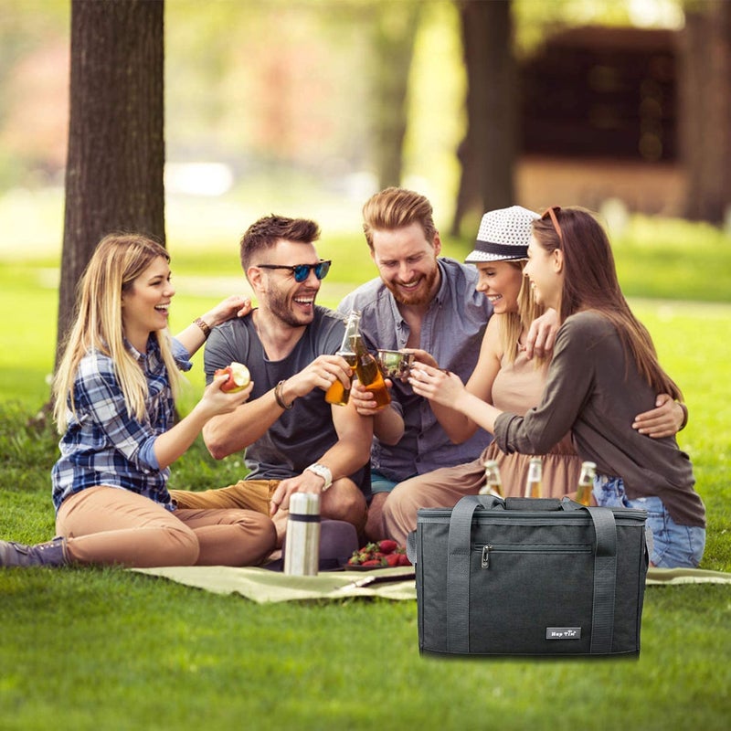 Hap Tim Soft Cooler Bag 40Can Large Reusable Grocery Bags Soft Sided Collapsible Travel Cooler for Outdoor Travel Hiking Beach Picnic BBQ PartyUS13634Grey - Image 3