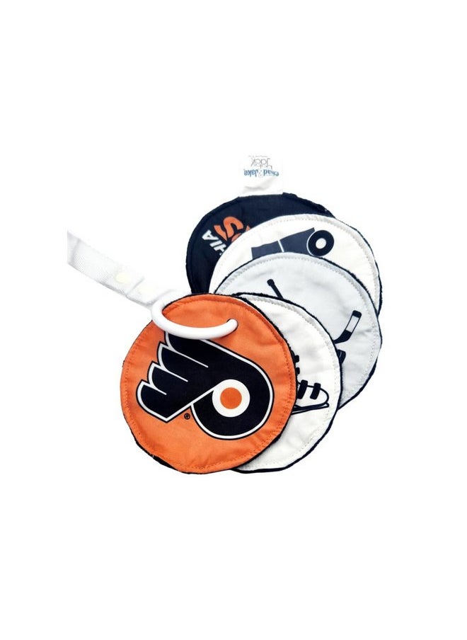 The Learning Lovey Philadelphia Flyers Baby Stroller Cards Toy - NHL Hockey Baby Sensory Crinkle Toys - Soft & Safe - Learn Ice Hockey - BPA Free w/Stroller Clip (5" x 5" Toy) 