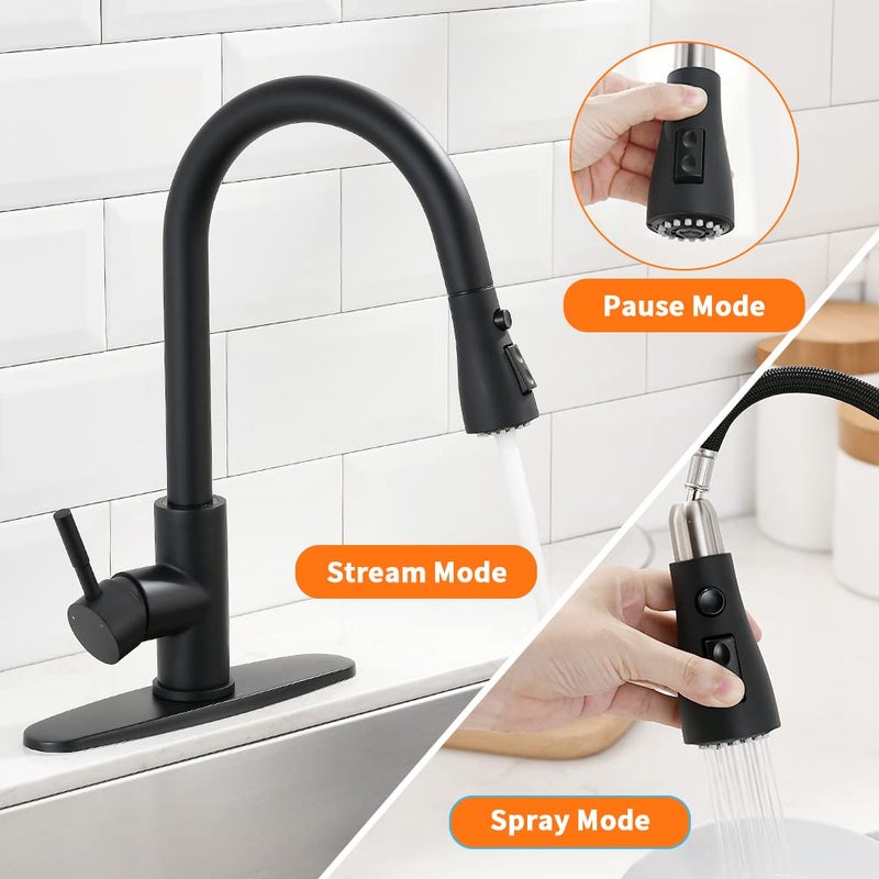 OWOFAN Black Kitchen Faucets with Pull Down Sprayer Kitchen Sink Faucet with Pull Out Sprayer Single Hole Deck Mount Single Handle Stainless Steel Grifos De Cocina 866068R - Image 3