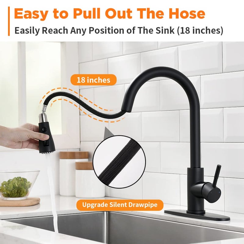 OWOFAN Black Kitchen Faucets with Pull Down Sprayer Kitchen Sink Faucet with Pull Out Sprayer Single Hole Deck Mount Single Handle Stainless Steel Grifos De Cocina 866068R - Image 2