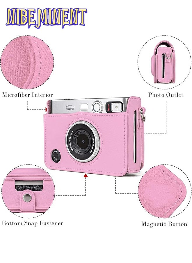 Case for Fuji Mini EVO ,Camera Compatible Camera with Adjustable Shoulder Strap in Pink Lychee Texture Horizontal Style - Image 2