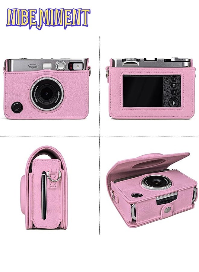 Case for Fuji Mini EVO ,Camera Compatible Camera with Adjustable Shoulder Strap in Pink Lychee Texture Horizontal Style - Image 1