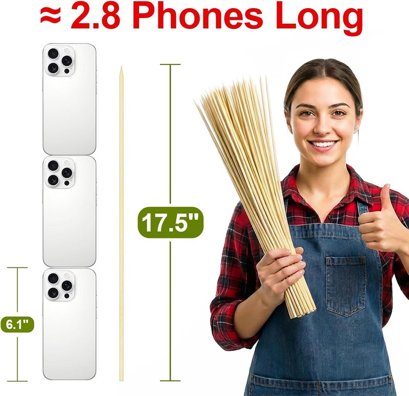 CrazyTerra Bamboo Smores Sticks (50 Pcs), Extra Long 17.5" Marshmallow Roasting Sticks for Fire Pit, 5mm Heavy Duty Wooden Skewers for Smore Hot Dog Barbecue Thick Sticks for Campfire Grilling Camping Bonfire - Image 2