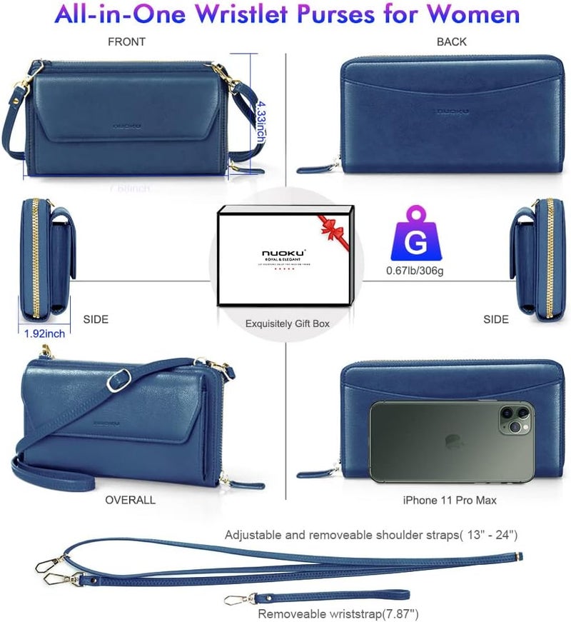 Nuoku Womens RFID Wallet Purse Wristlet Crossbody Clutch with Zip Around 2 Strap - Image 4