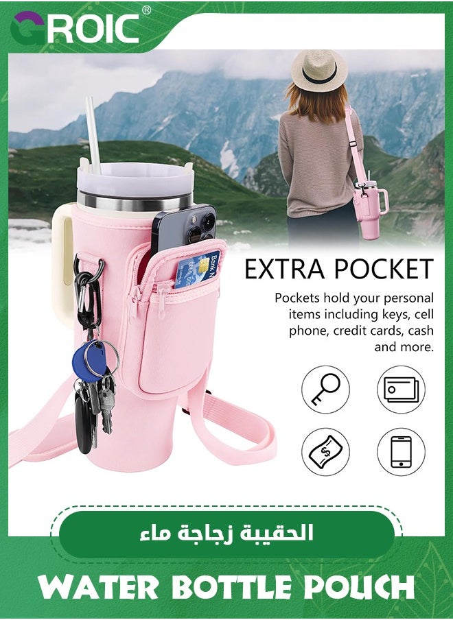 GROIC Water Bottle Bag for 40 Oz Tumbler, Bottle Pouch Holder with Pocket and Adjustable Shoulder Strap for Quencher H2.0, Accessories for Cup Walking Camping  - Image 3