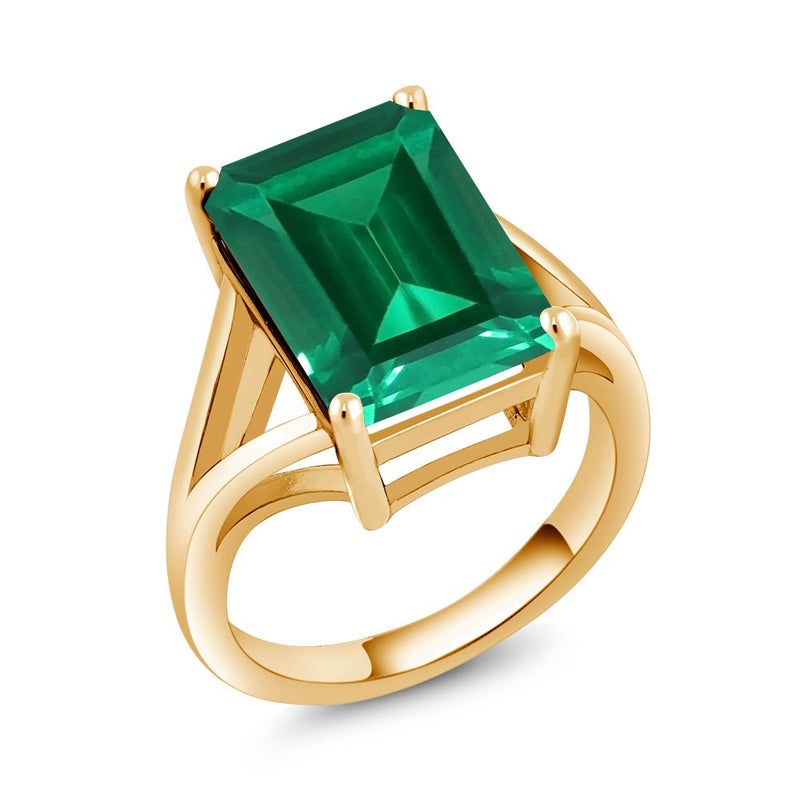 Gem Stone King 5-10 Cttw Gemstone Birthstone Solitaire Engagement Ring For Women | 18K Yellow Gold Plated Silver | 14X10MM Emerald Cut | Wedding Anniversary Ring | Available In Size 5, 6, 7, 8, 9 - Image 1