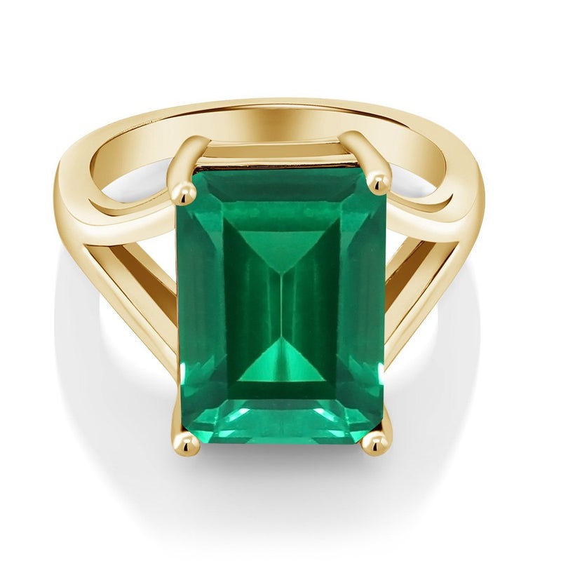 Gem Stone King 5-10 Cttw Gemstone Birthstone Solitaire Engagement Ring For Women | 18K Yellow Gold Plated Silver | 14X10MM Emerald Cut | Wedding Anniversary Ring | Available In Size 5, 6, 7, 8, 9 - Image 3