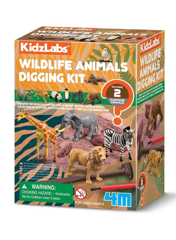 4M KidzLabs Wildlife Animals Digging Kit â€“ Excavate & Discover 3 Hidden Animal Figures | STEM Paleontology Activity for Kids Ages 5+ | Includes Tools, Dig Block & Learning Fun | 00-03481 - Image 1