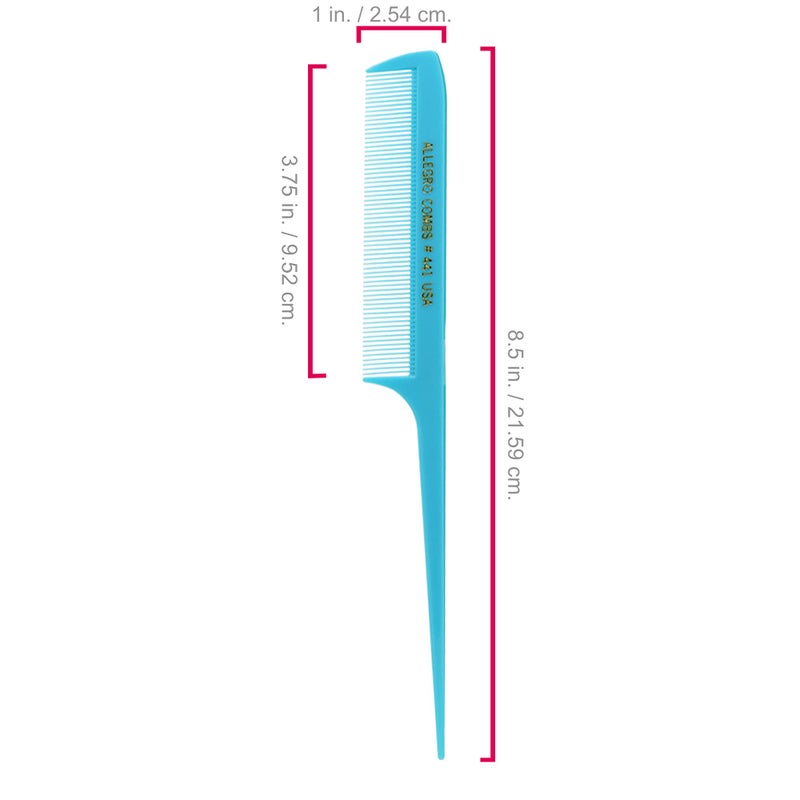 Allegro Combs 441. 8.5 In. Rat Tail Combs Pintail Braiding Or Parting Fine Teeth Rattail Hair Picks Combs Set For Hair Styling USA. 6 Pc. (TEAL) - Image 2