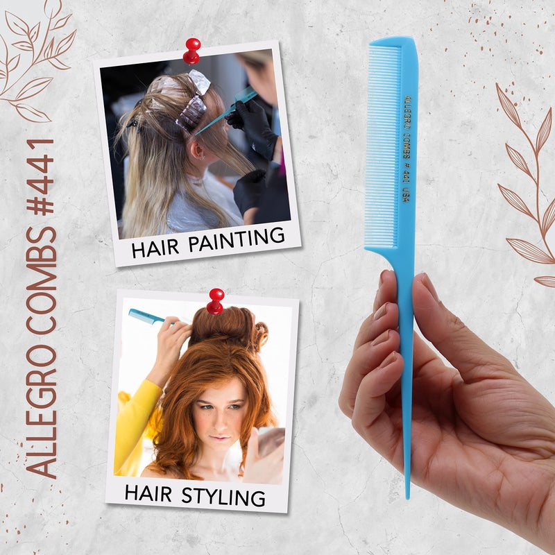 Allegro Combs 441. 8.5 In. Rat Tail Combs Pintail Braiding Or Parting Fine Teeth Rattail Hair Picks Combs Set For Hair Styling USA. 6 Pc. (TEAL) - Image 3
