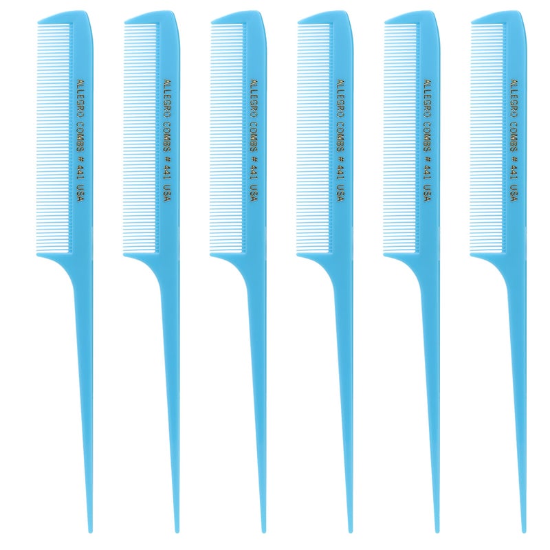 Allegro Combs 441. 8.5 In. Rat Tail Combs Pintail Braiding Or Parting Fine Teeth Rattail Hair Picks Combs Set For Hair Styling USA. 6 Pc. (TEAL) - Image 1