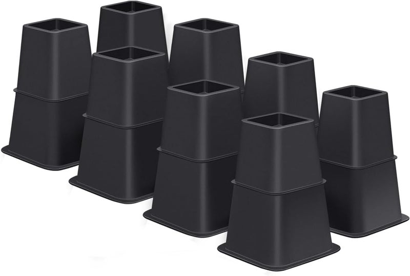 ANNKUT Bed Risers 8 inch Heavy Duty,Elevation in Heights 3, 5, 8 Inch，Adjustable Furniture Risers for Chair Table and Desk Legs Lifting (8 Pack, Black) - Image 1