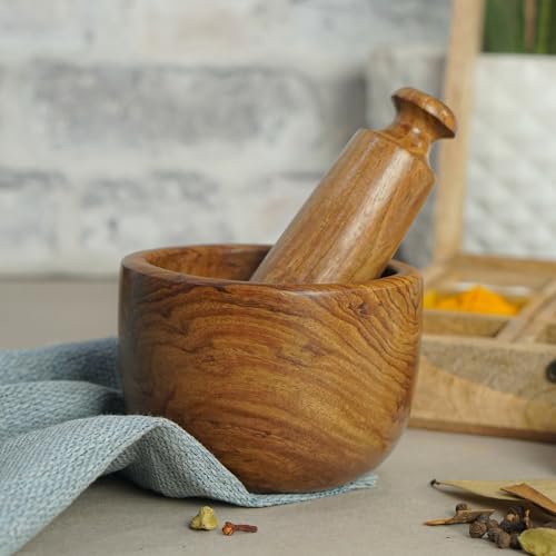 OGGN sheesham Wood Mortar Pestle Set Imam Dasta, Natural Wooden Okhli, Spice Mixer Kharal, Kitchen Khalbatta Masher, Ginger Garlic Crusher - Image 1