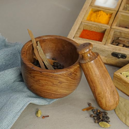OGGN sheesham Wood Mortar Pestle Set Imam Dasta, Natural Wooden Okhli, Spice Mixer Kharal, Kitchen Khalbatta Masher, Ginger Garlic Crusher - Image 2