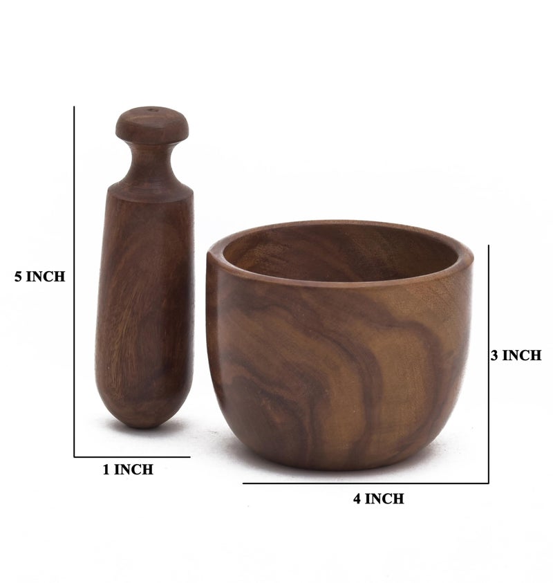 OGGN sheesham Wood Mortar Pestle Set Imam Dasta, Natural Wooden Okhli, Spice Mixer Kharal, Kitchen Khalbatta Masher, Ginger Garlic Crusher - Image 5