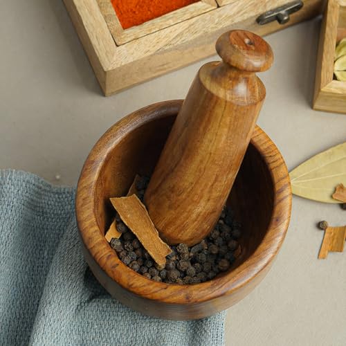 OGGN sheesham Wood Mortar Pestle Set Imam Dasta, Natural Wooden Okhli, Spice Mixer Kharal, Kitchen Khalbatta Masher, Ginger Garlic Crusher - Image 3