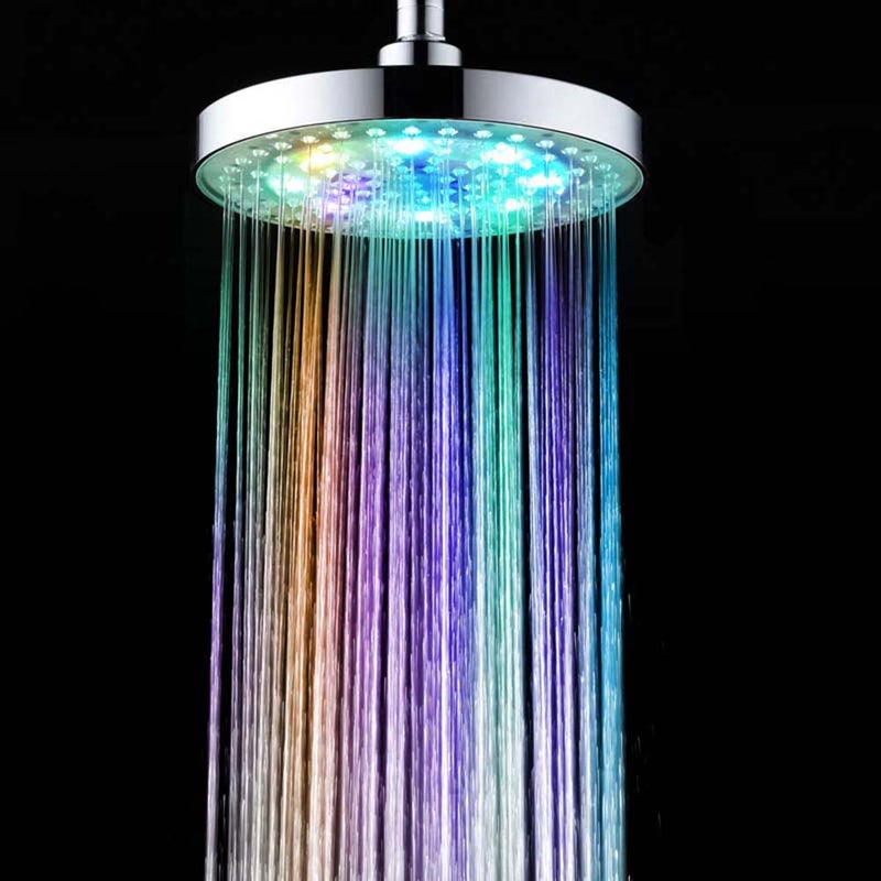 رأس دش إضاءة متغير الألوان 7 ألوان بأضواء LED 8 وحدات تلقائي، تصميم دائري، رذاذ استحمام محمول للحمام والمغسلة - Image 4