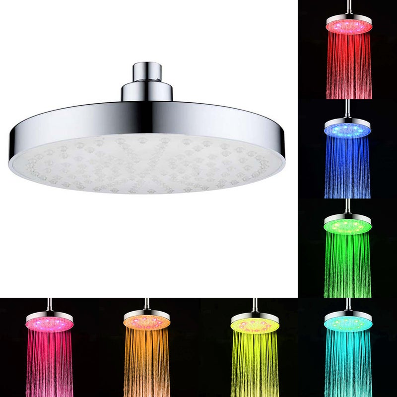 رأس دش إضاءة متغير الألوان 7 ألوان بأضواء LED 8 وحدات تلقائي، تصميم دائري، رذاذ استحمام محمول للحمام والمغسلة - Image 2