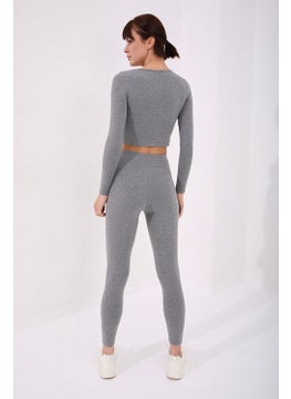 Tommy Life Gray Melange Women's High Waist Slim Fit Skinny Leg LEGGINGS-94011  - Image 1