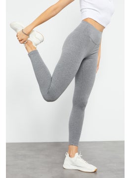 Tommy Life Gray Melange Women's High Waist Slim Fit Skinny Leg LEGGINGS-94011  - Image 4