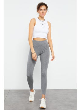 Tommy Life Gray Melange Women's High Waist Slim Fit Skinny Leg LEGGINGS-94011  - Image 5