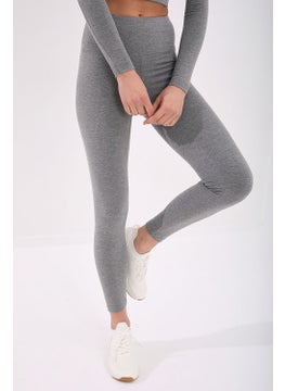 Tommy Life Gray Melange Women's High Waist Slim Fit Skinny Leg LEGGINGS-94011  - Image 2