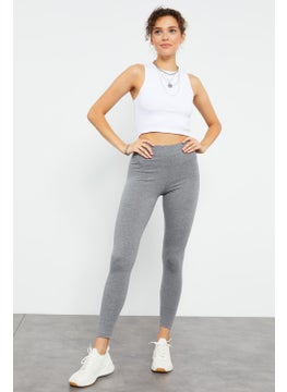 Tommy Life Gray Melange Women's High Waist Slim Fit Skinny Leg LEGGINGS-94011  - Image 3