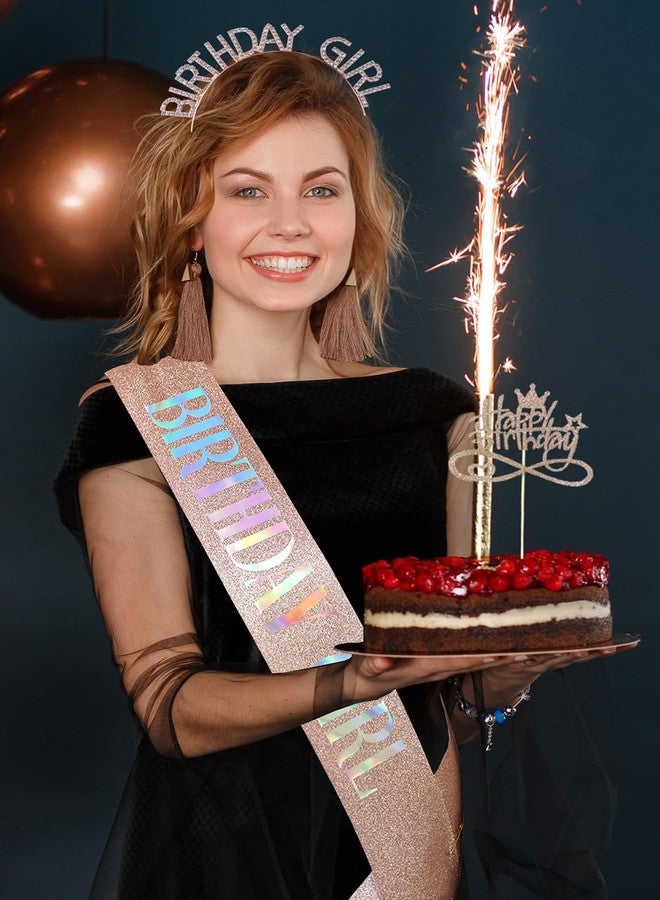 Docooniver Rose Gold Birthday Headband for Women,Birthday Girl Sash and Crown for Girls and Women,Birthday Gift for Her,Happy Birthday Cake Topper,Accessories for Birthday Decorations. - Image 2