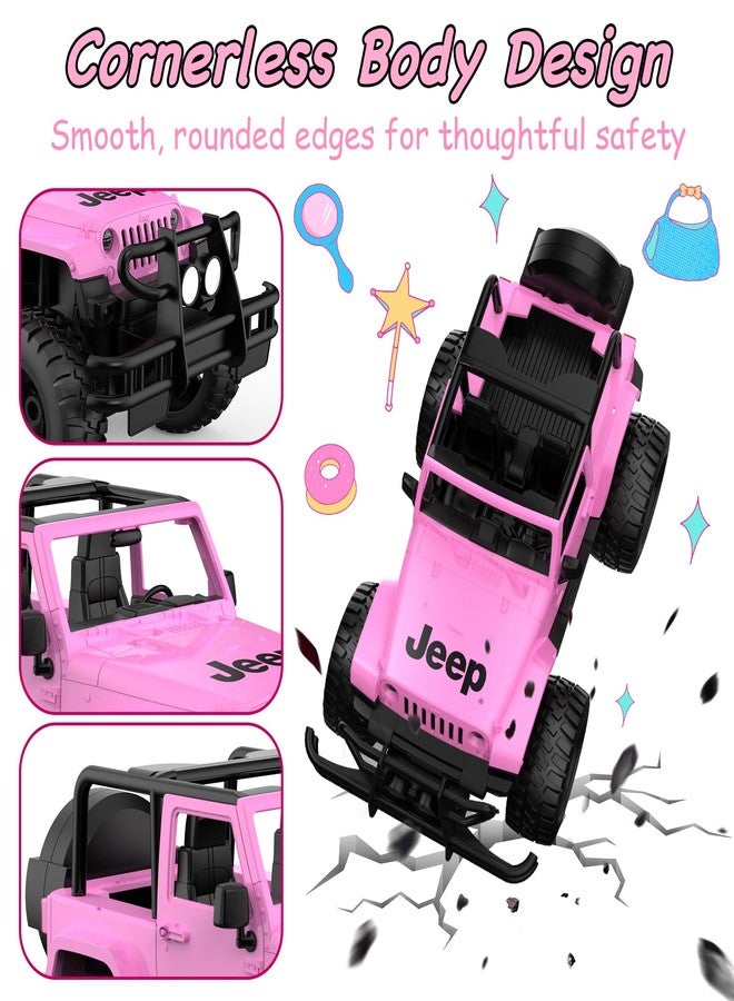 DOUBLE E Jeep Licensed 1:14 Scale Pink Remote Control Car for Girls with DIY Stickers, Open-top Design RC Jeep, 80 Min Play 2.4Ghz Off Road RC Trucks with LED Lights, Birthday/Xmas Gifts for Girls - Image 3