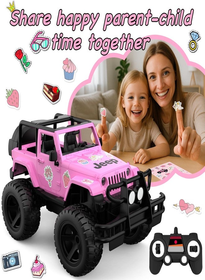DOUBLE E Jeep Licensed 1:14 Scale Pink Remote Control Car for Girls with DIY Stickers, Open-top Design RC Jeep, 80 Min Play 2.4Ghz Off Road RC Trucks with LED Lights, Birthday/Xmas Gifts for Girls - Image 5