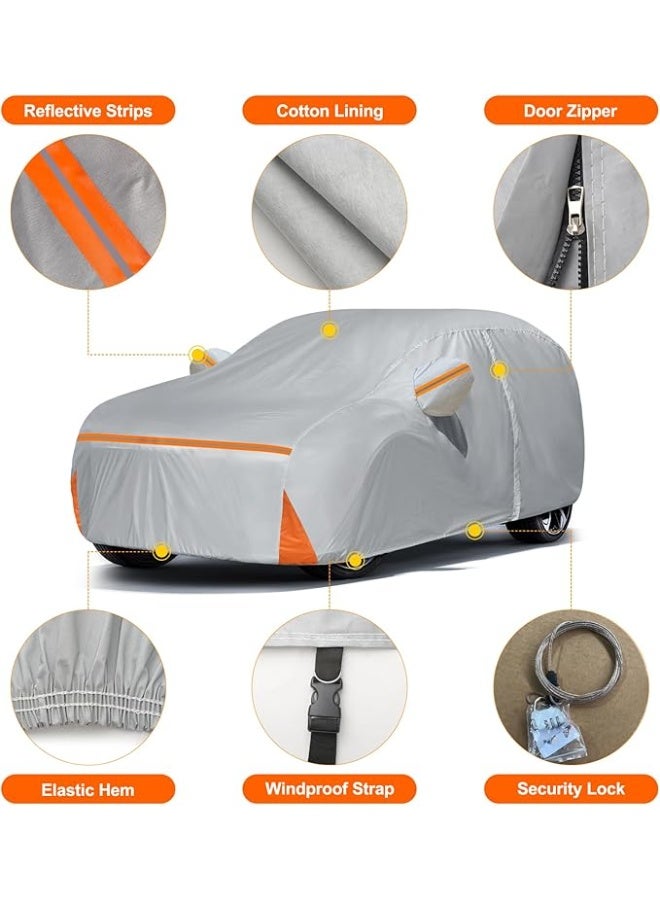 English: Custom-Fit Waterproof Car Cover for Mid-Size SUV, Full Exterior Protection with Cotton Lining, Door Zipper, UV, Rain, Dust and Wind Resistance - Image 2