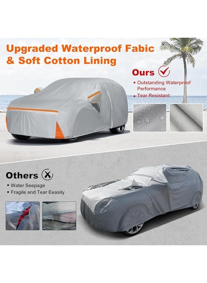 English: Custom-Fit Waterproof Car Cover for Mid-Size SUV, Full Exterior Protection with Cotton Lining, Door Zipper, UV, Rain, Dust and Wind Resistance - Image 5