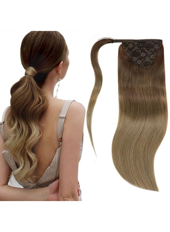 ليسر وصلات شعر ذيل حصان من شعر طبيعي من Lacer Balayage، لون بني فاتح مختلط إلى بني فاتح، وصلات ذيل حصان ملفوفة، قطع شعر طبيعي للنساء، 18 بوصة، 80 جرام/المجموعة - Image 1