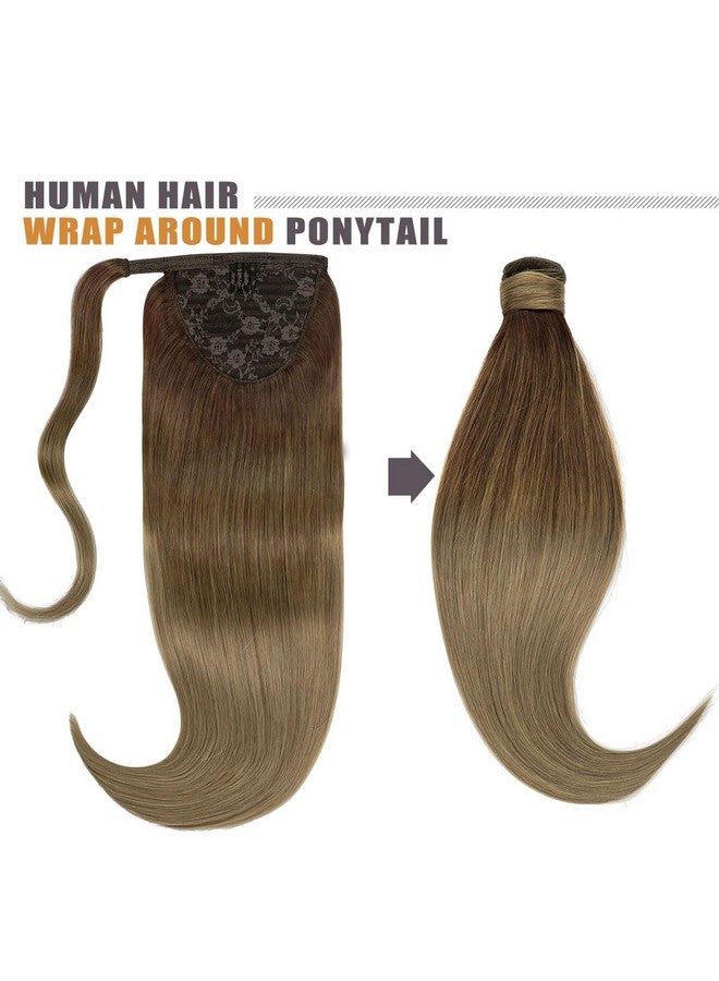 ليسر وصلات شعر ذيل حصان من شعر طبيعي من Lacer Balayage، لون بني فاتح مختلط إلى بني فاتح، وصلات ذيل حصان ملفوفة، قطع شعر طبيعي للنساء، 18 بوصة، 80 جرام/المجموعة - Image 2