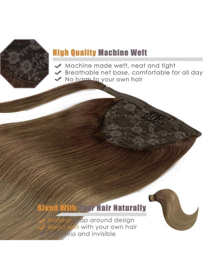 ليسر وصلات شعر ذيل حصان من شعر طبيعي من Lacer Balayage، لون بني فاتح مختلط إلى بني فاتح، وصلات ذيل حصان ملفوفة، قطع شعر طبيعي للنساء، 18 بوصة، 80 جرام/المجموعة - Image 5