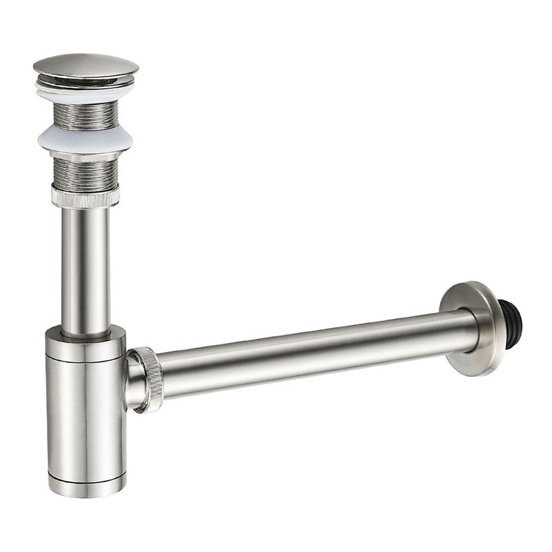 MENATT Solid Brass Bathroom Sink Stopper PTrap Complete Set Adjustable Bathroom Bottle Trap Sink Drain Kit and Pop Up Drain Without Overflow Brushed Nickel - Image 2