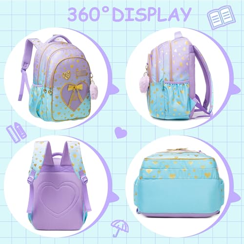 Meetbelify Kids Backpacks for Girls Backpacks for School Kids Canvas Travel Laptop Backpack with Lunch Box for Elementary Students Girls Back to School Bookbag Ages 8-10 - Image 3
