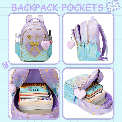 Meetbelify Kids Backpacks for Girls Backpacks for School Kids Canvas Travel Laptop Backpack with Lunch Box for Elementary Students Girls Back to School Bookbag Ages 8-10 - Image 4