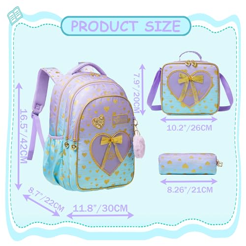 Meetbelify Kids Backpacks for Girls Backpacks for School Kids Canvas Travel Laptop Backpack with Lunch Box for Elementary Students Girls Back to School Bookbag Ages 8-10 - Image 2