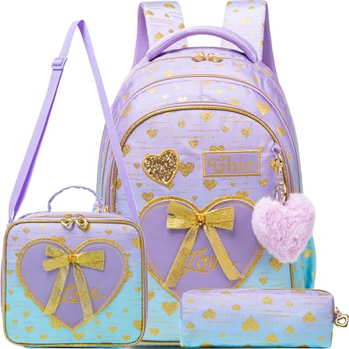 Meetbelify Kids Backpacks for Girls Backpacks for School Kids Canvas Travel Laptop Backpack with Lunch Box for Elementary Students Girls Back to School Bookbag Ages 8-10 - Image 1