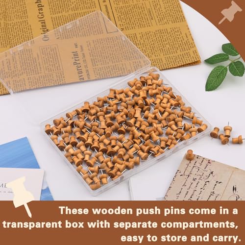 IMZAY 150 Pcs Push Pins for Cork Board, Decorative Thumb Tacks Wooden Push Pins Head Pin Wood Map Tacks Marking Pin, Wood Thumb Tacks Decorative for Bulletin Boards Craft Projects with Storage Box, Coffee - Image 3
