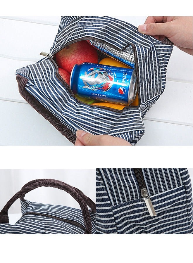 Insulated Lunch Bag Black/White Stripe, Lunch Tote Bag, Water Resistant Insulated Cooler Bag, Food Handbags Case, High Capacity  - Image 2