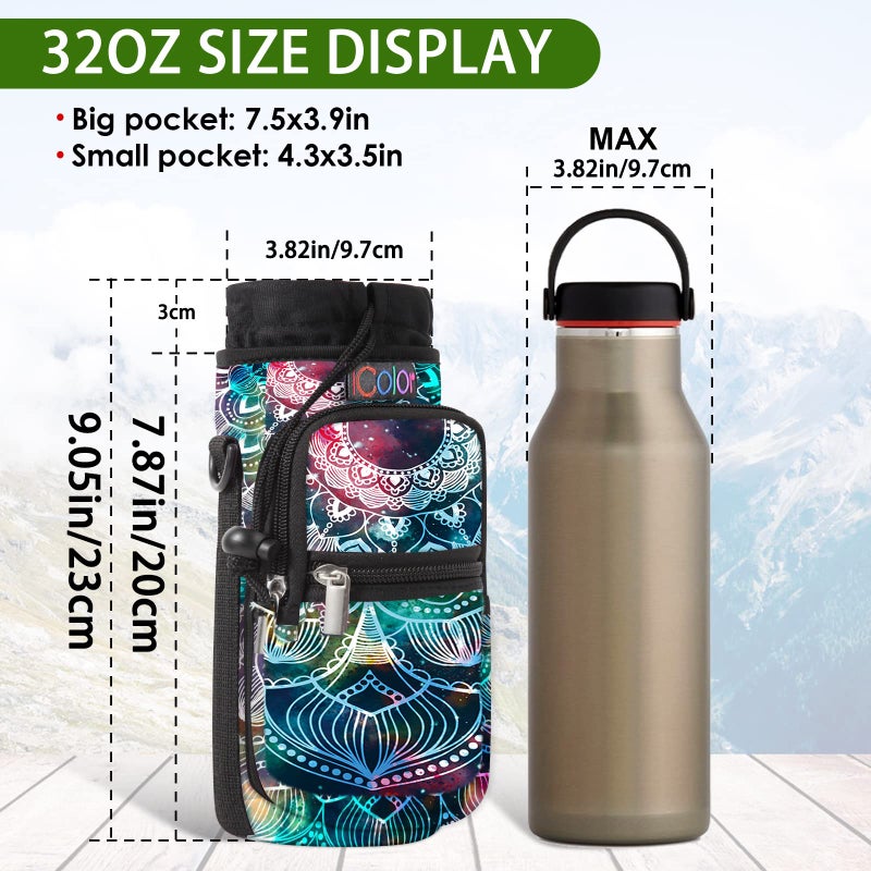 icolor Water Bottle Carrier Bag Holder 25/32/40/64oz,Adjustable Padded Shoulder & Handle Strap Sports Sling Hiking Pack,Insulated Neoprene Wide Mouth Bottle Sleeve - Image 2