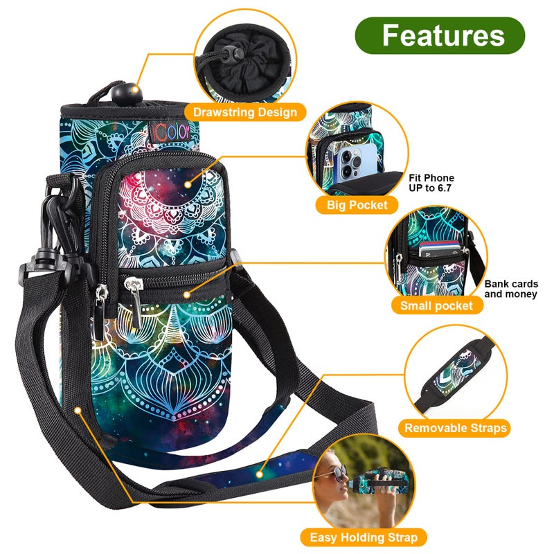 icolor Water Bottle Carrier Bag Holder 25/32/40/64oz,Adjustable Padded Shoulder & Handle Strap Sports Sling Hiking Pack,Insulated Neoprene Wide Mouth Bottle Sleeve - Image 4