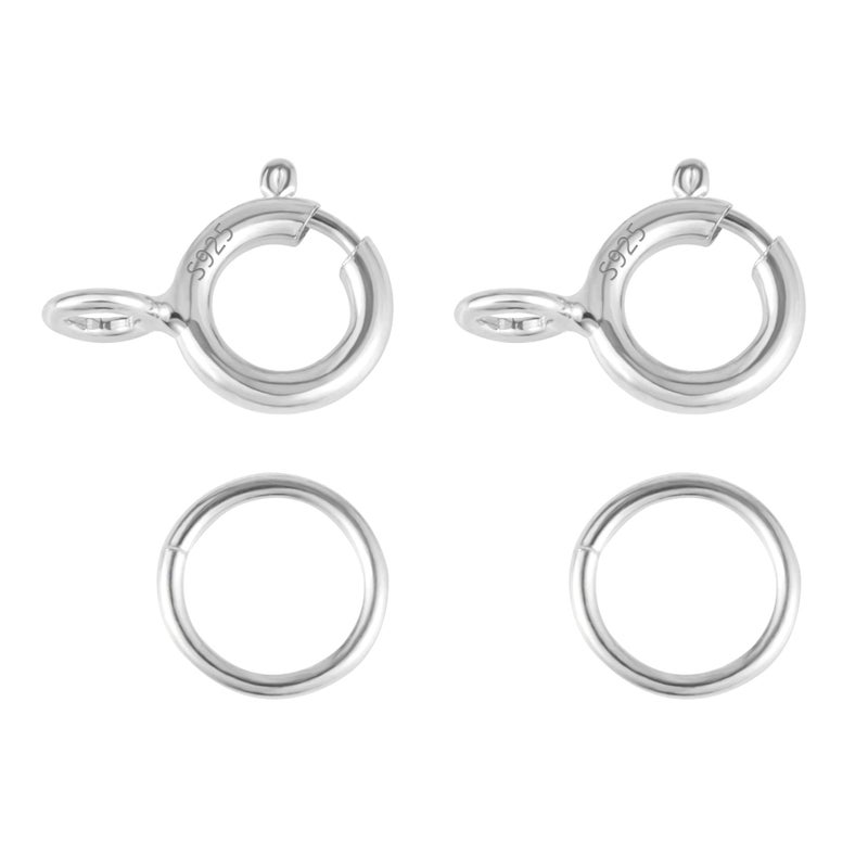 Lancharmed 40 PCS Sterling Silver Clasps and Closures with Open Jump Rings Set 5mm Spring Ring Jewelry Connectors for Jewelry Making 6mm Clasps Silver