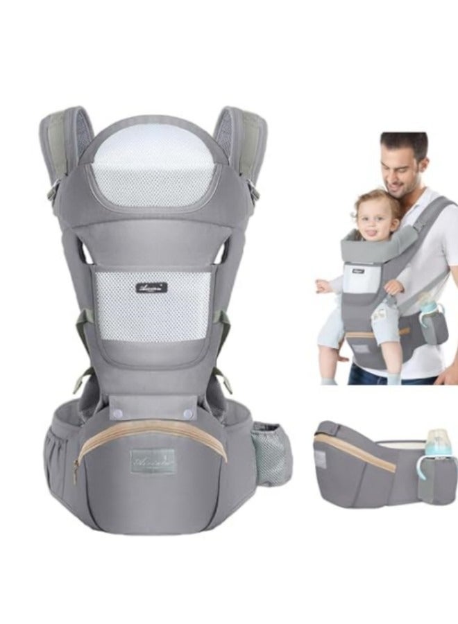 GGEROU Baby Wrap Carrier, Baby Hip Seat, All-In-One Baby Carrier, Lightweight and Breathable, Adjustable Baby Carrier,Grey - Image 1