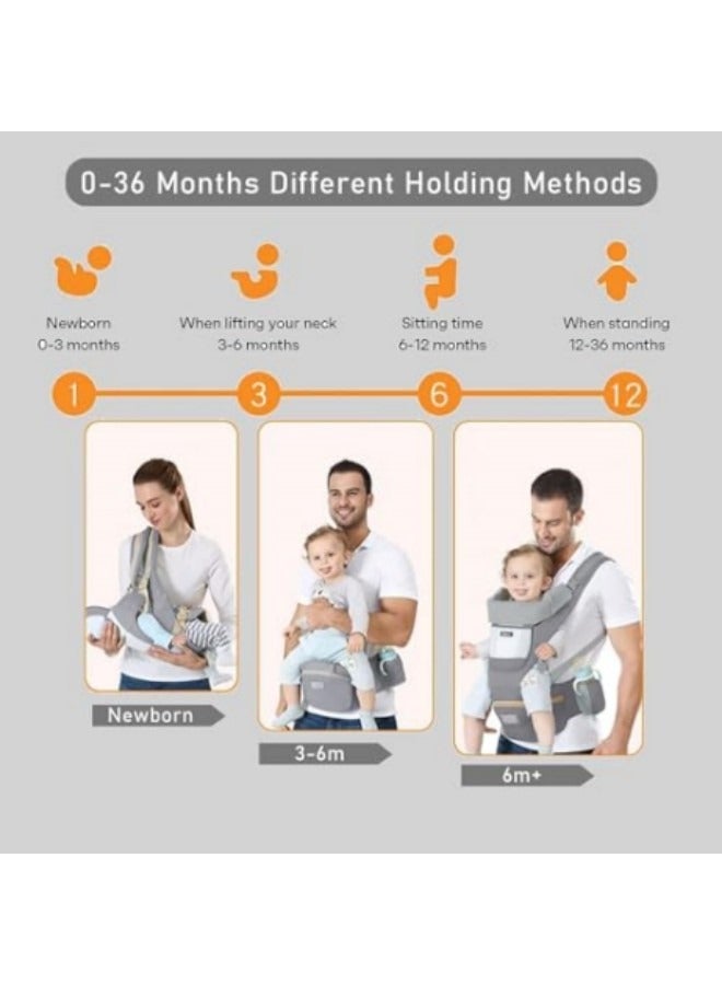 GGEROU Baby Wrap Carrier, Baby Hip Seat, All-In-One Baby Carrier, Lightweight and Breathable, Adjustable Baby Carrier,Grey - Image 4